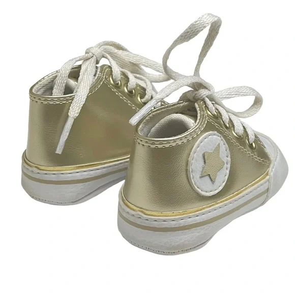 new Bento Bebe De Grife ★ Gold Star Newborn Baby Booties Sneaker ★ Metallic Gold - Picture 2 of 16